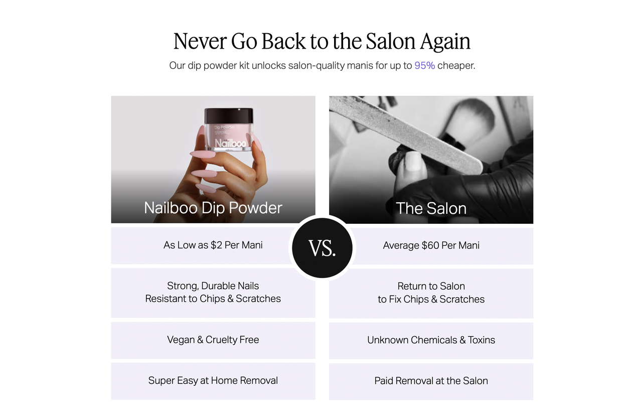 Dip Powder 套装与线下 Salon 对比