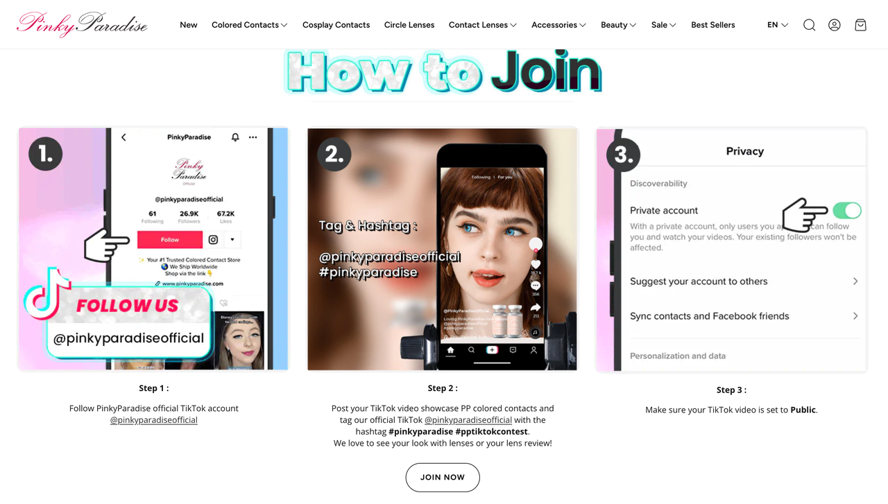 Pinky Paradise 官网「TikTok 每月竞赛」