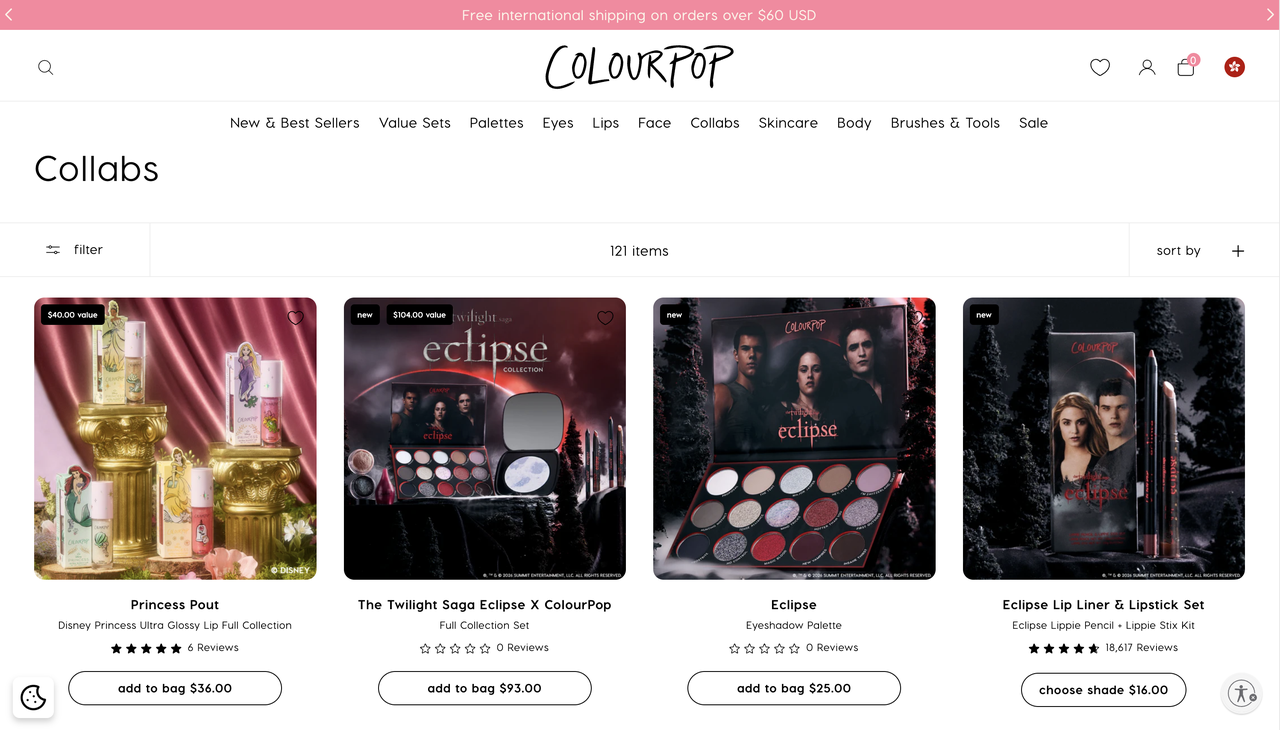 ColourPop 独立站「联名 ip」板块
