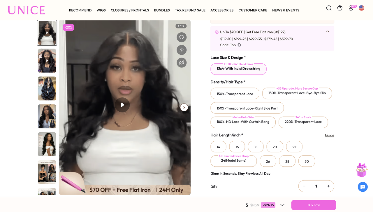 UNice 产品详情页