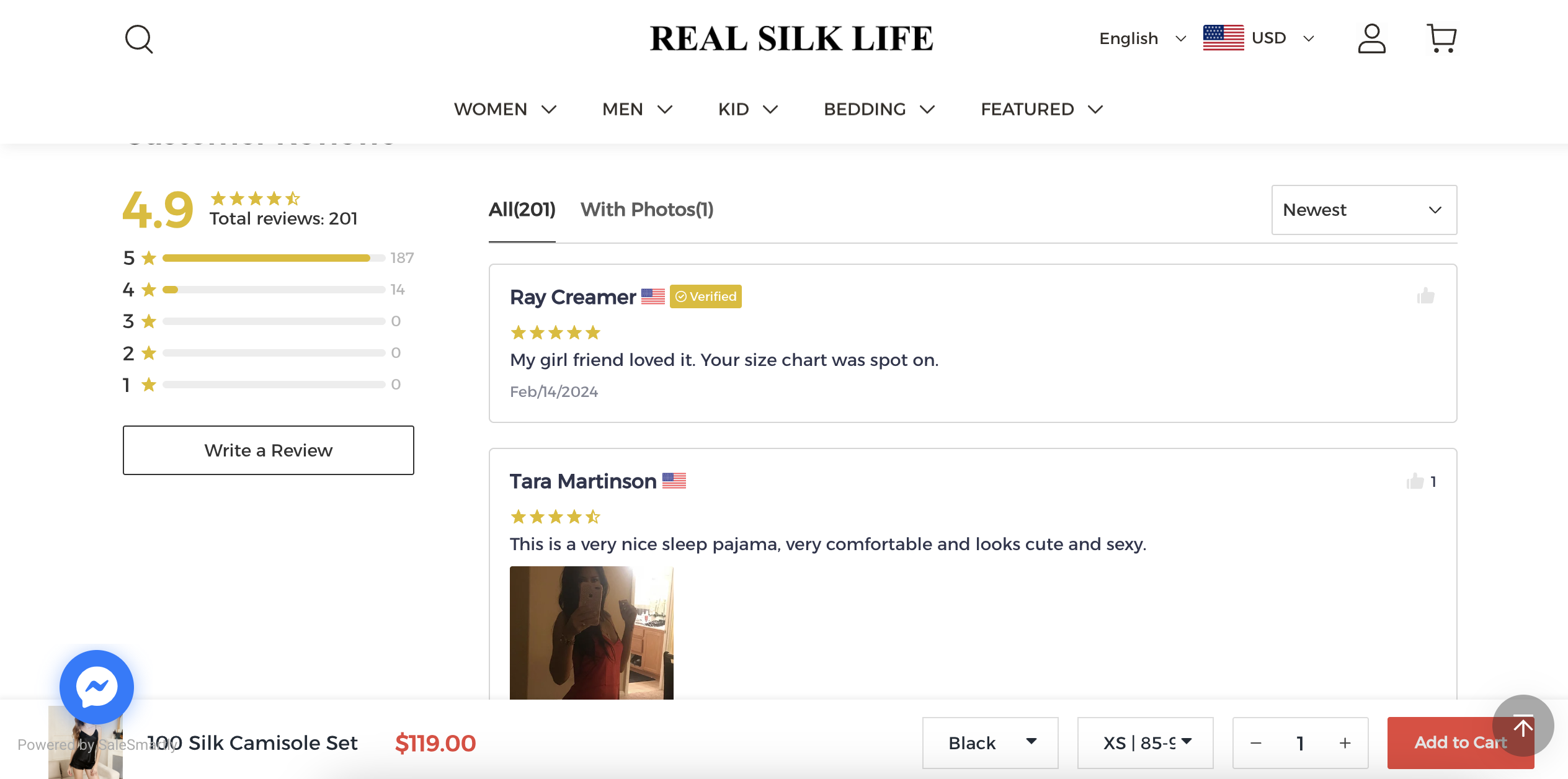 Real Silk Life 商品详情页评论