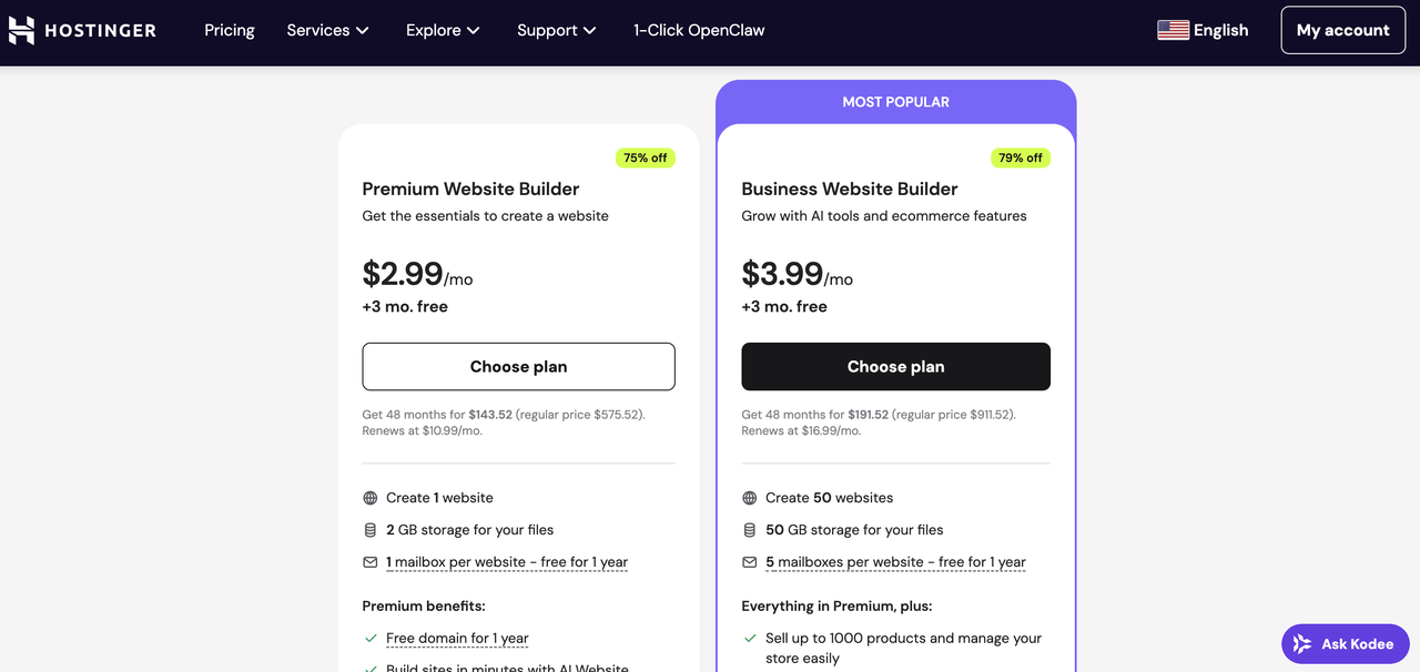 Hostinger 价格 Hostinger 价格