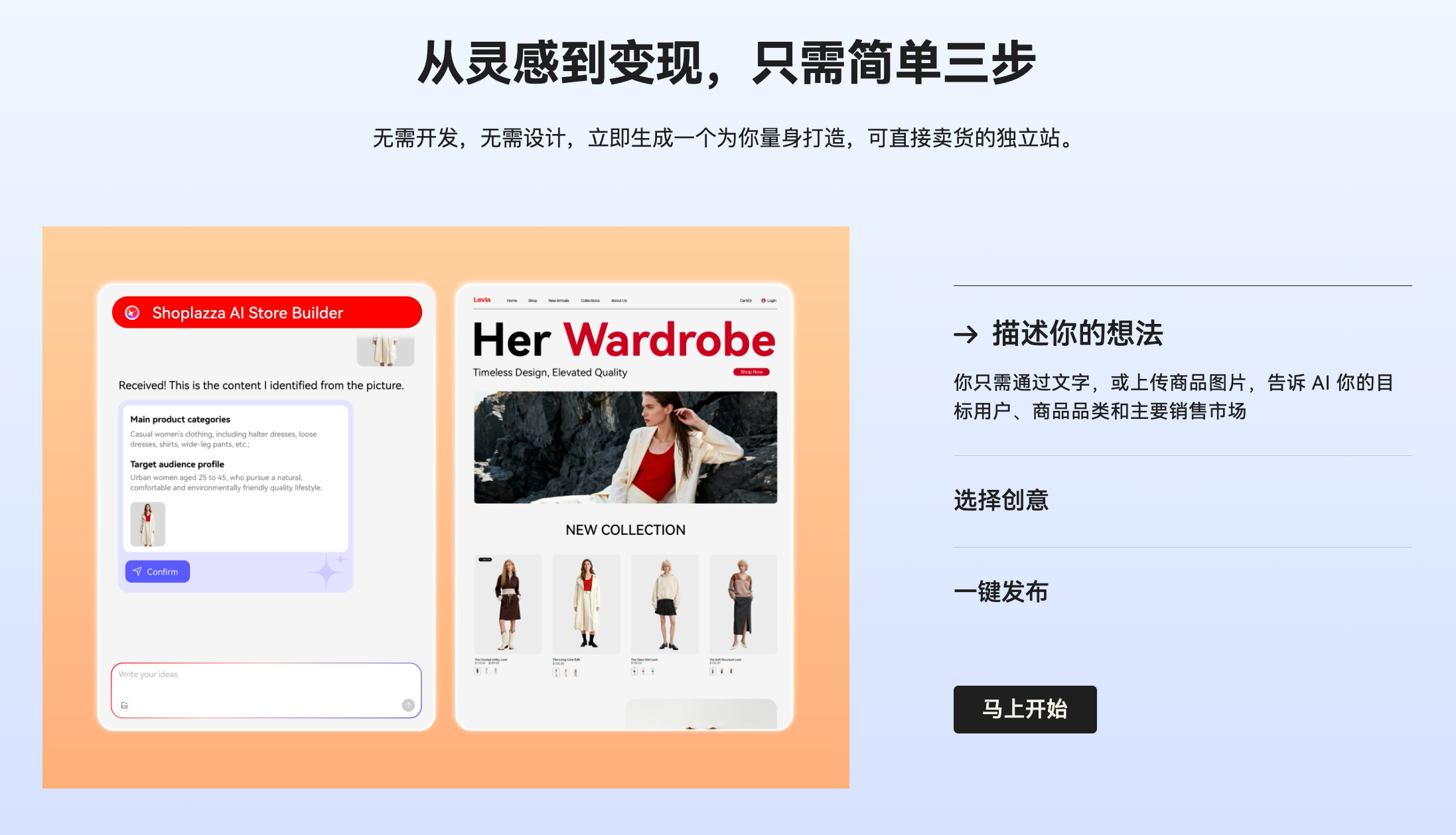 AI 建站工具的三个使用步骤