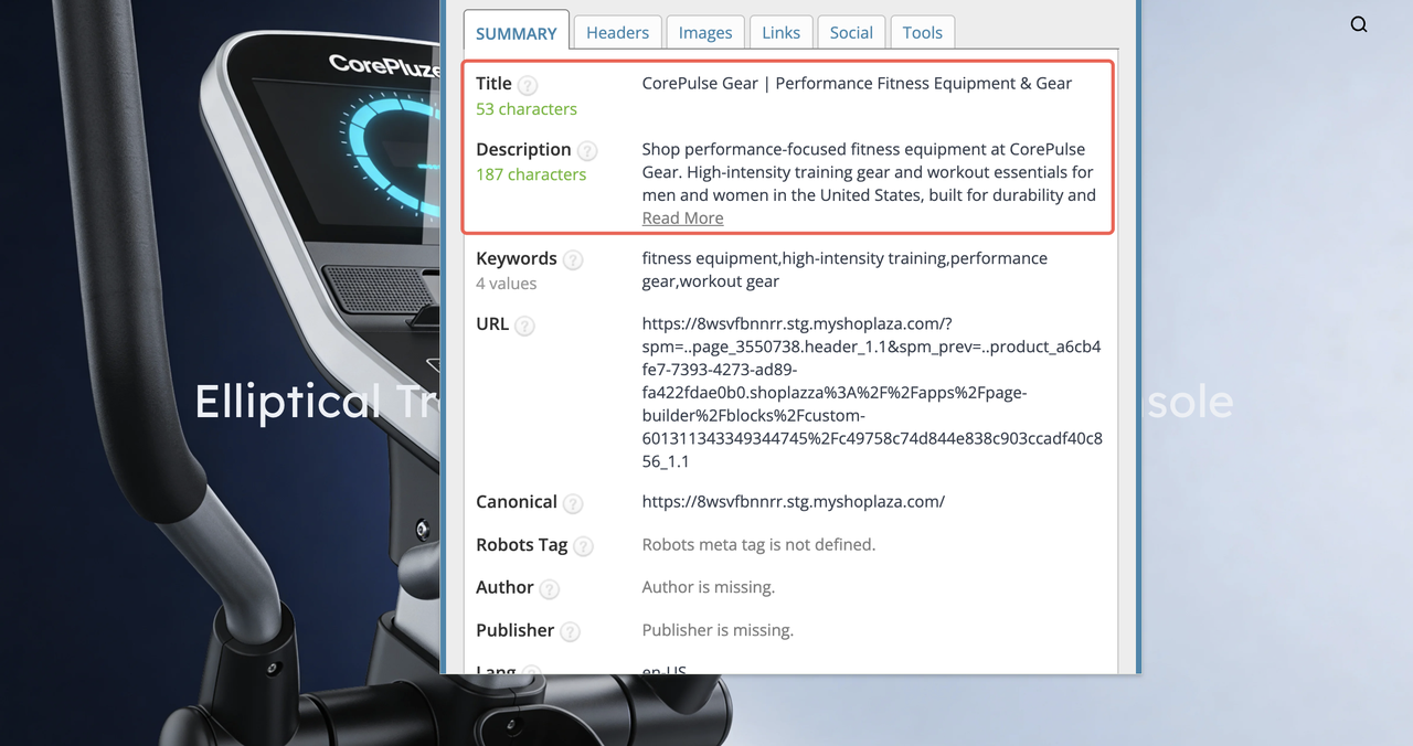 健身器材电商网站的meta标题与描述