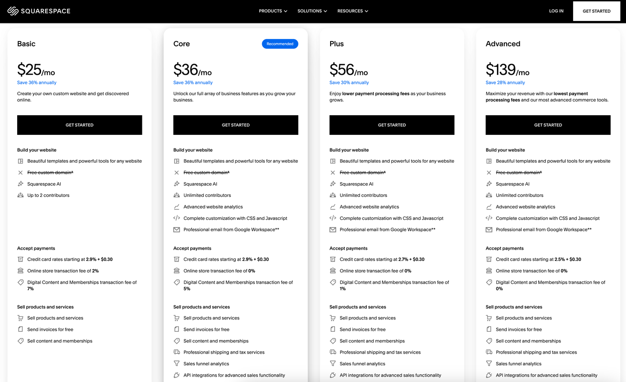 Squarespace 价格 Squarespace 价格