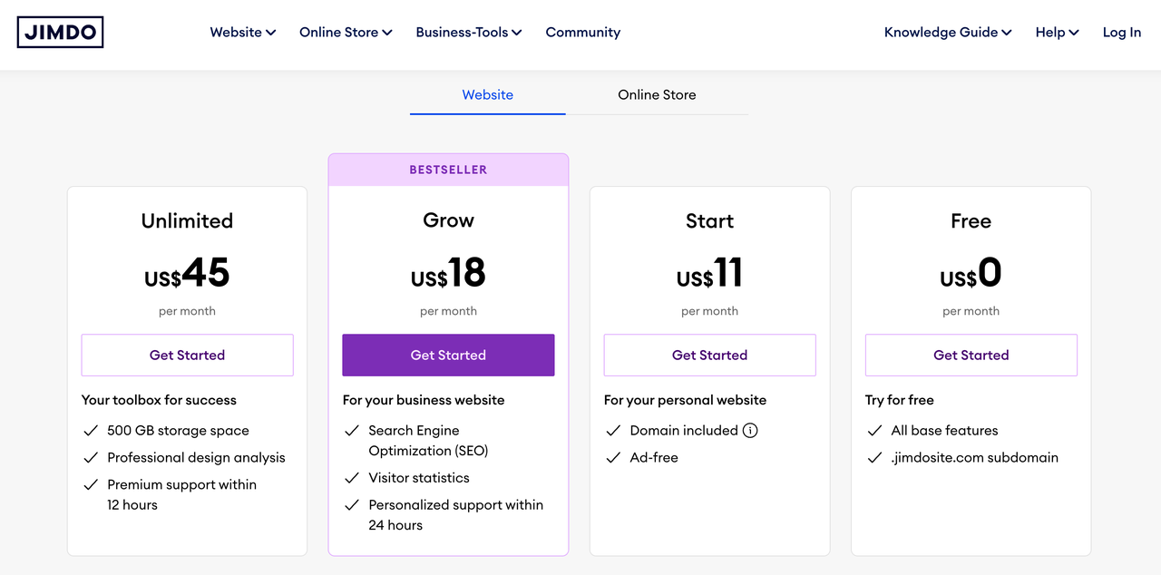 Jimdo 价格 Jimdo 价格