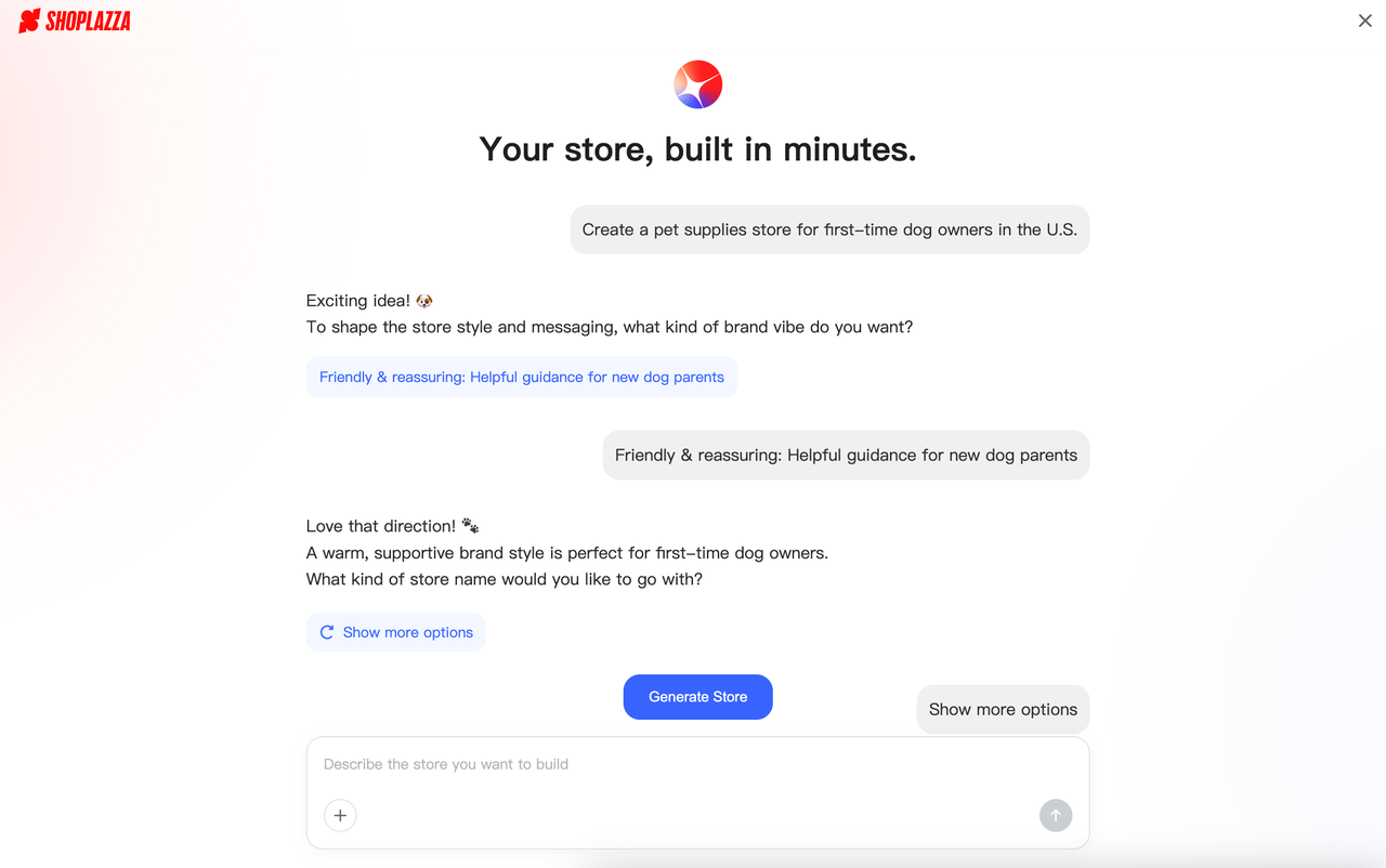 店匠Shoplazza 用 AI 生成店铺
