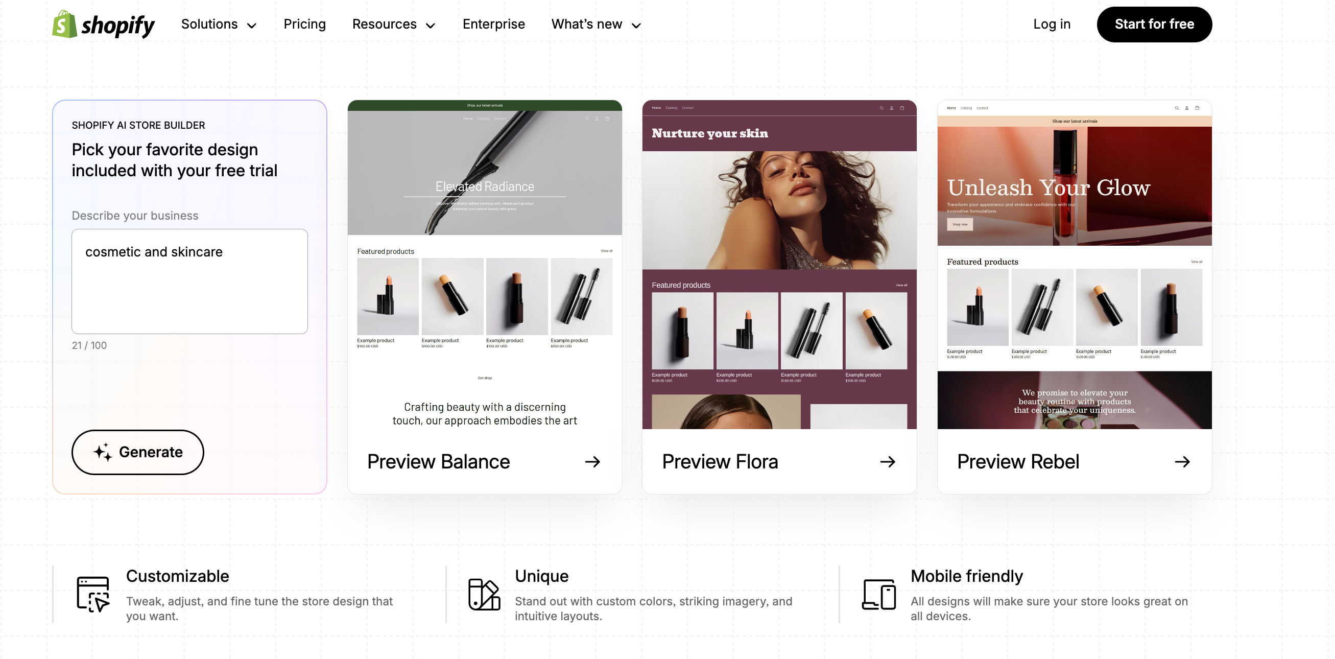 Shopify AI 生成三个模板