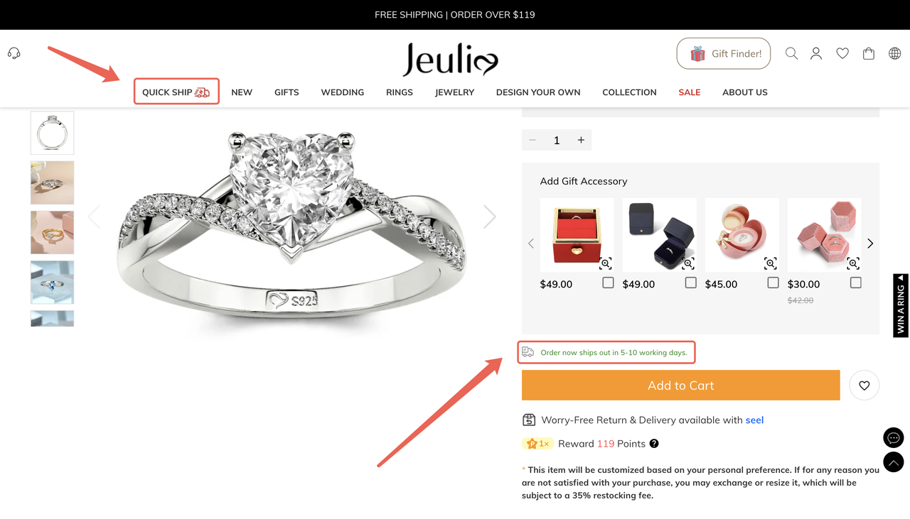 Jeulia 的发货承诺