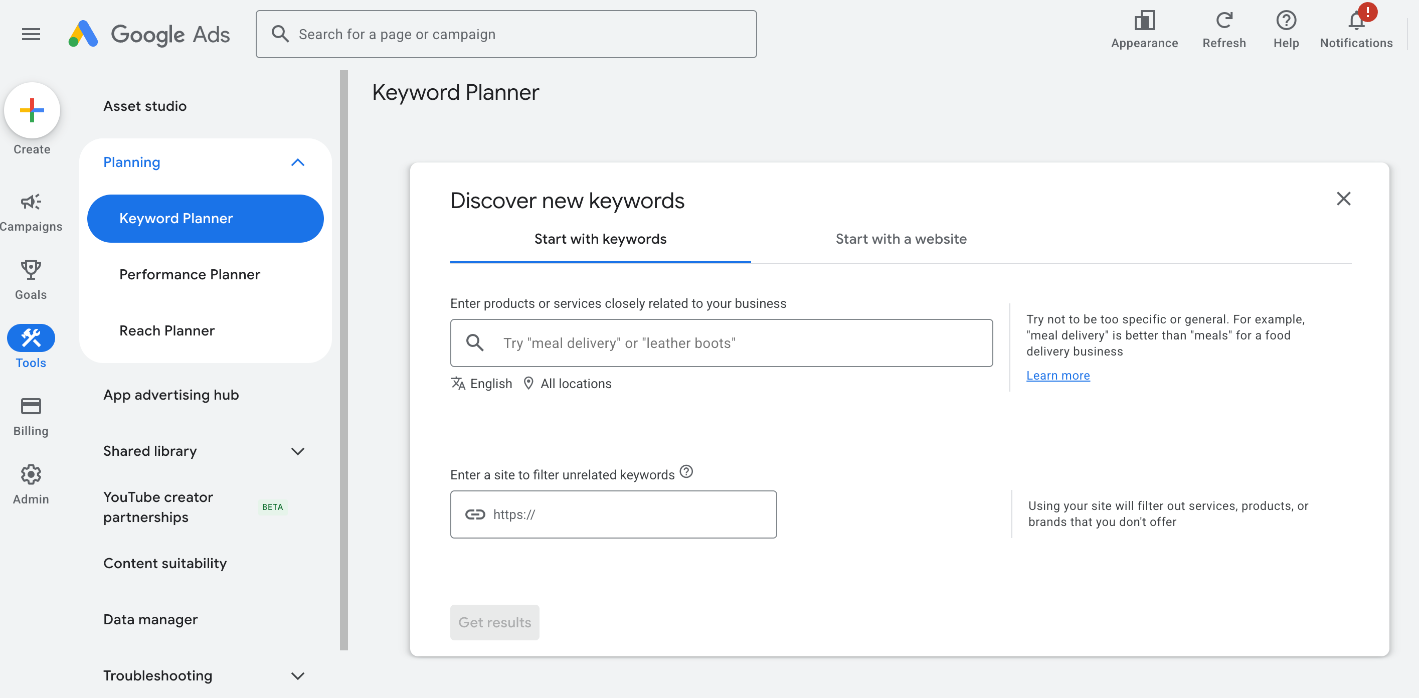Google Keyword Planner Google Keyword Planner