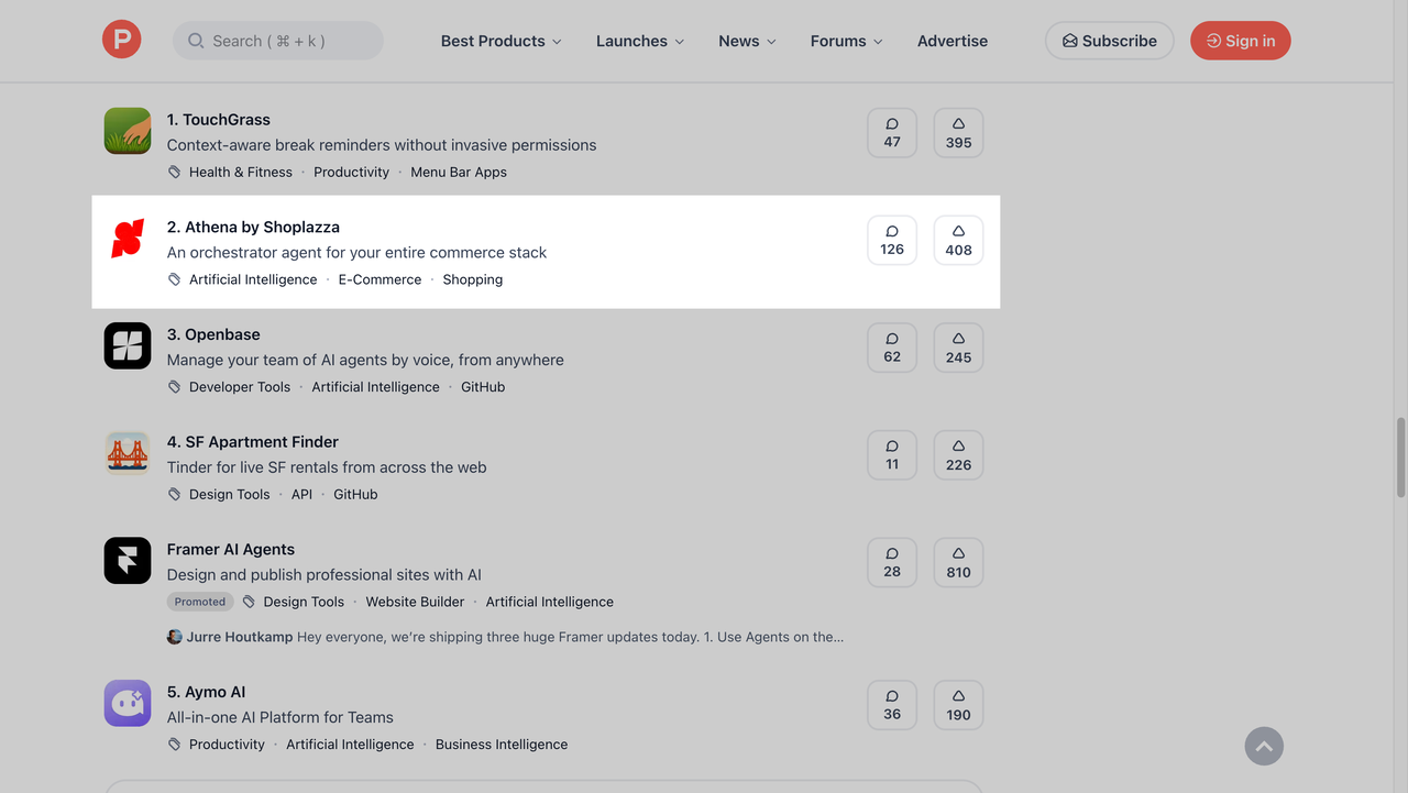 Athena 发布于 Product Hunt