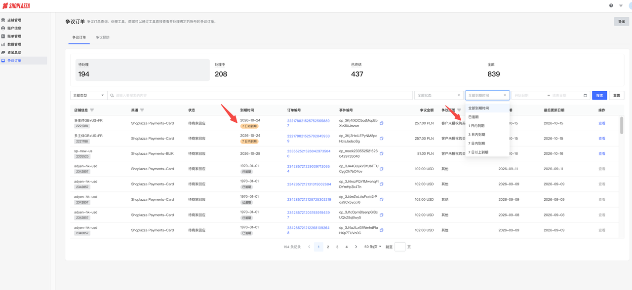 Shoplazza Payments 争议订单 Shoplazza Payments 争议订单