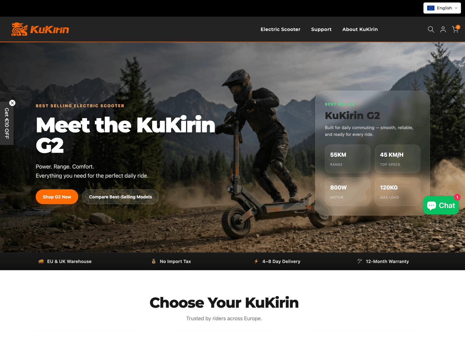 KuKirin 官网截图 · Meet the KuKirin G2 E-Scooter