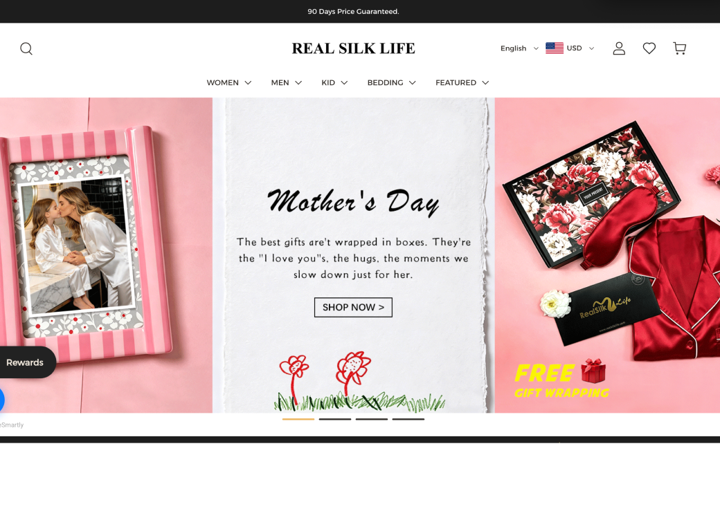 Real Silk Life 官网截图 · Mother's Day Collection
